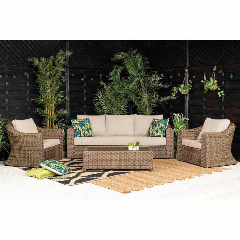 Brown rattan store 3 seater sofa